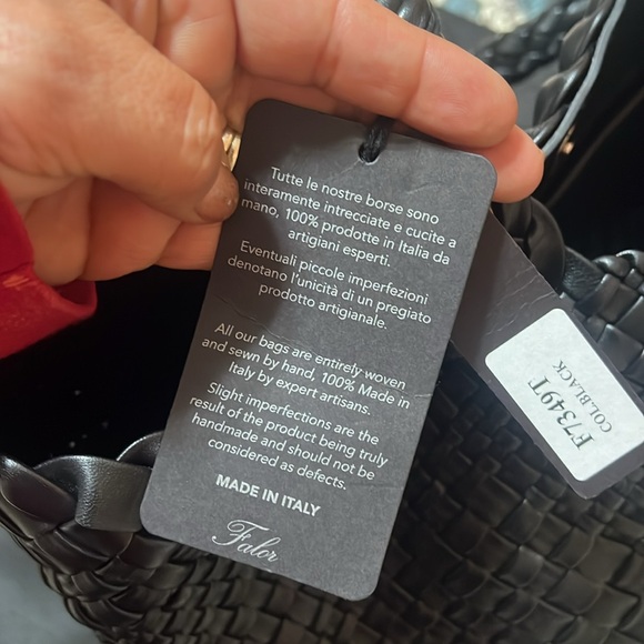 FALOR FIRENZE Hand Woven Italian Leather Tote Bag Black F7349T - Picture 5 of 11